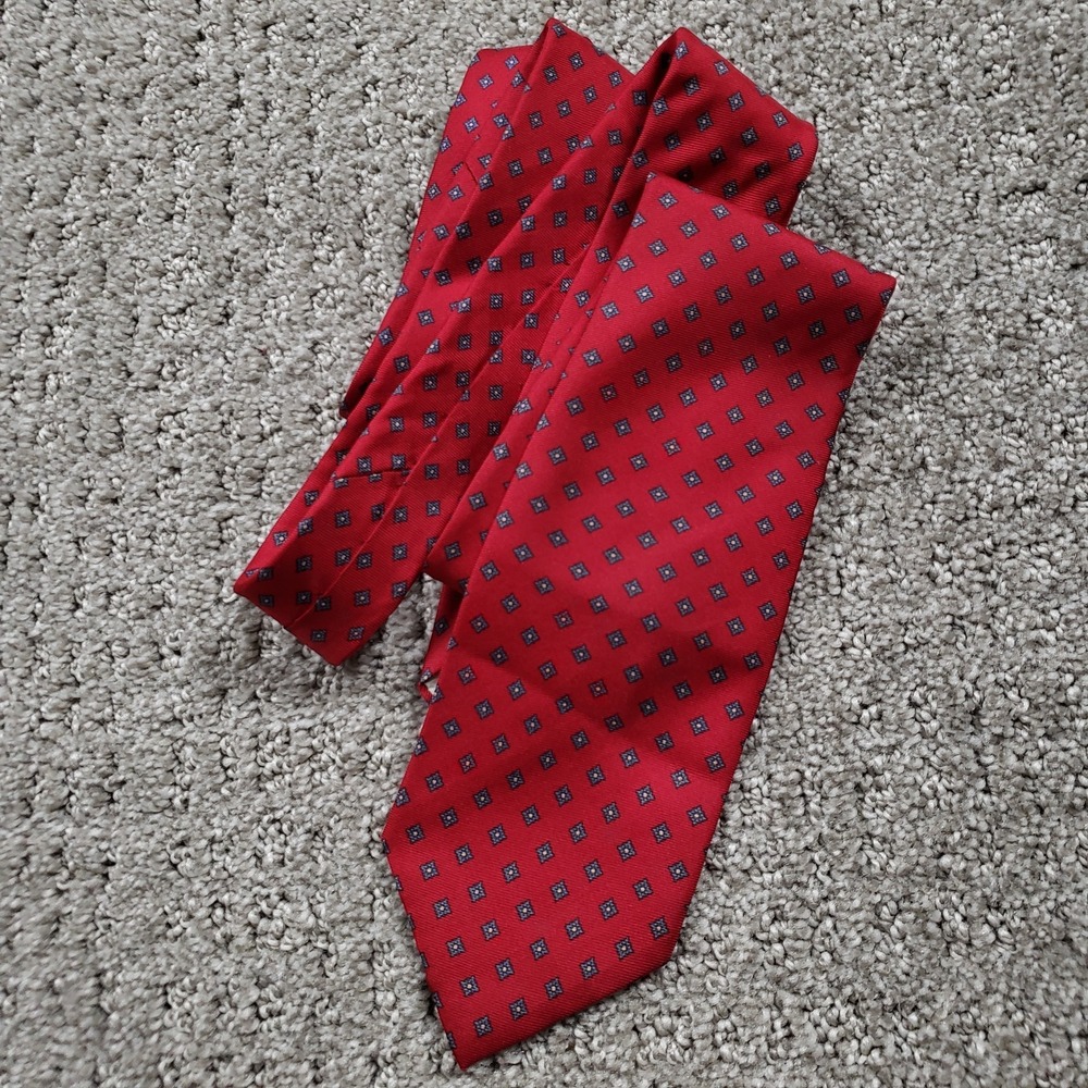 Vintage Christian Dior Silk Tie Mens Necktie Red Geometric